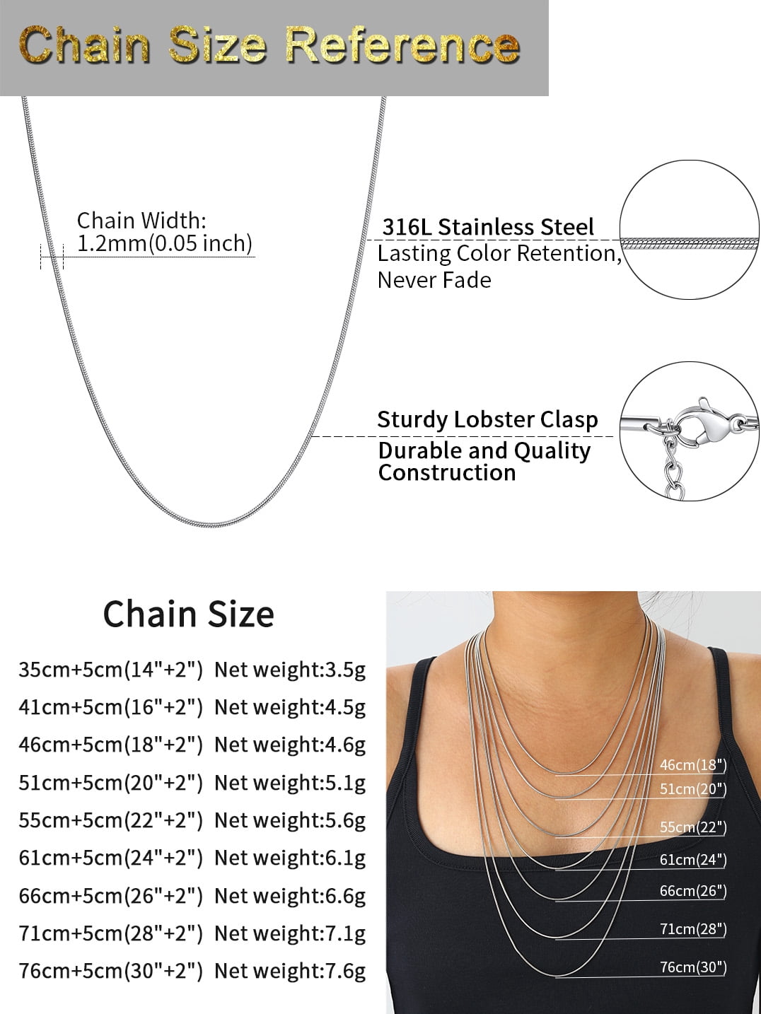 PROSTEEL Snake Chain Necklace for Women Italian Silver Chain Hypoallergenic Dainty Jewelry 1.2MM Thin for Pendants 24 Inch Birthday Valentines Day Gifts Adult Age