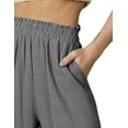 thumbnail image 3 of DOUBLJU Women's Casual Elastic Waist Comfy Wide Leg Linen Pants with Pockets, 3 of 5