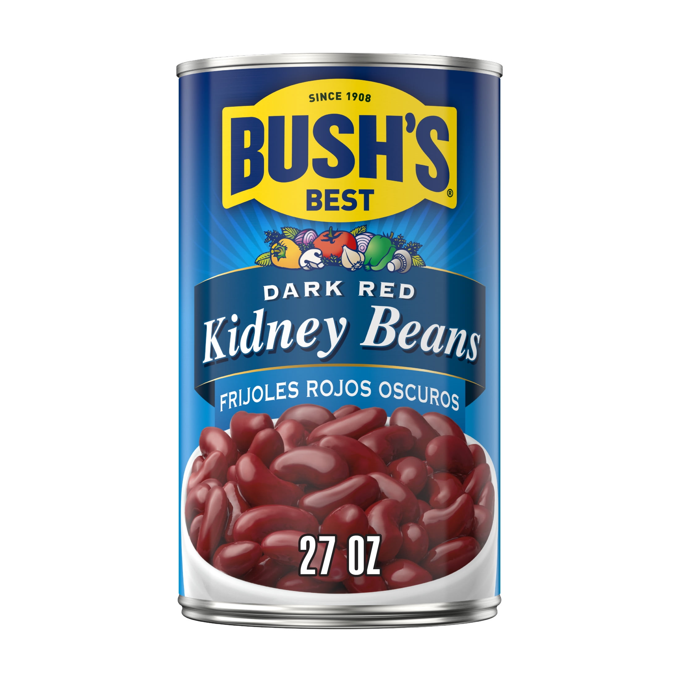 (12 pack) Bush's Dark Red Kidney Beans, Plant-Based Protein, Canned Kidney Beans, 27 oz