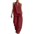 thumbnail image 4 of Favoffer Womens 2 Piece Outfits Sleeveless Solid Color Top Elastic Waist Pocketed Pants Casual Matching Sets for Daily Outdoor Travel Lounge Weekend, 4 of 8