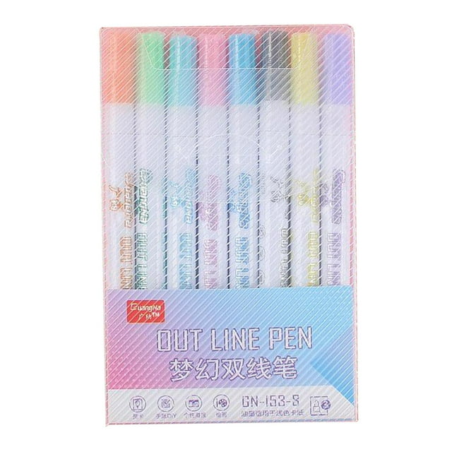 GUOOL Mixed Color Double Line Markers Glitter Outline Writing Drawing Pen for Greeting 8 Colors