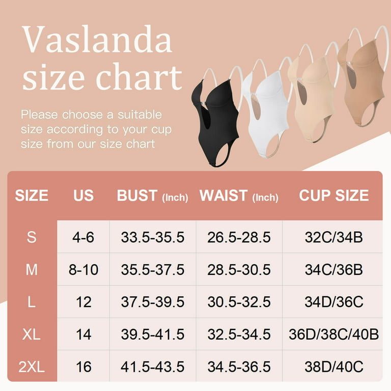 VASLANDA Shapewear for Women Plus Size Backless Built-in Bra Body Shaper  Seamless Faja with Open Crotch White-XL 