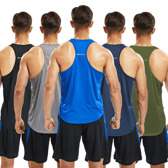 5 Pack Workout Tank Tops for Men Sleeveless Quick Dry Training Gym Shirts Bodybuilding Fitness Muscle Y-Back Tees