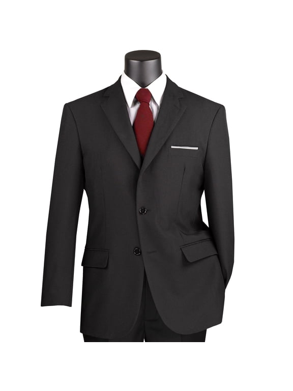 Men's Black 2-Button Classic-Fit Poplin Polyester Suit - NEW - 42R