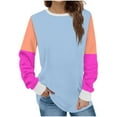 thumbnail image 2 of Xcmzpl Womens Sweatshirts Cute Color Block Round Neck Sweatshirt Fashion Sweater Tops Workout Long Sleeve Shirts Fall Clothes, 2 of 5