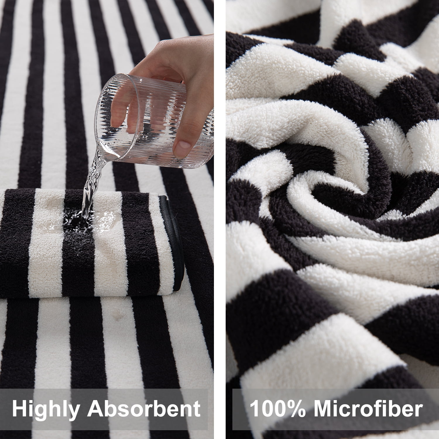 Smuge 12 Pcs Stripe Family Bath Towels Set - 4 Bath Sheet Towels, 4 Hand Towels, 4 Washcloths, Microfiber Soft Shower Towel for Bathroom Gym Spa(Black)