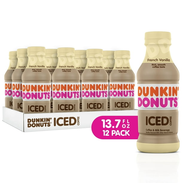 (12 Bottles) Dunkin' Donuts Iced Coffee Drink, French Vanilla, 13.7 fl oz
