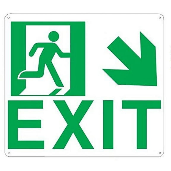 Exit Arrow right Down sign (Glow In the dark sign - Photoluminescent ,High Intensity, ALUMINIUM 9x10 ,Rust Free )