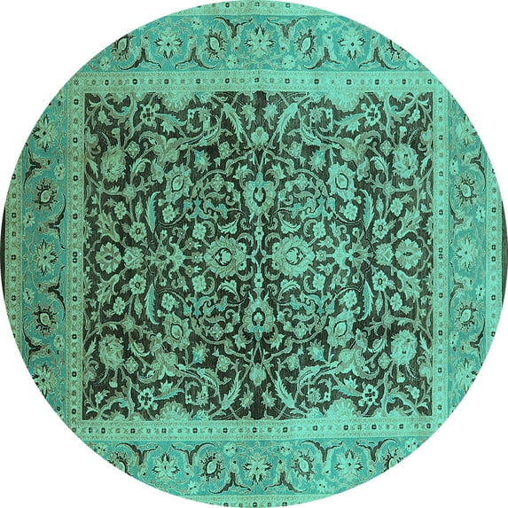 Ahgly Company Indoor Round Oriental Turquoise Blue Industrial Area Rugs, 8' Round