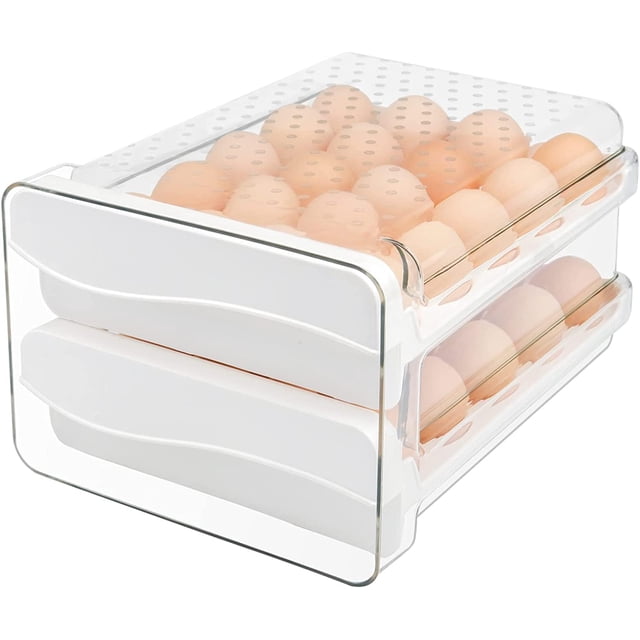 Soporte para Huevos para Refrigerador (40 huevos), Contenedor de Almacenamiento de Huevos de Plástico transparente. Organizador de Huevos con 2 Cajones.