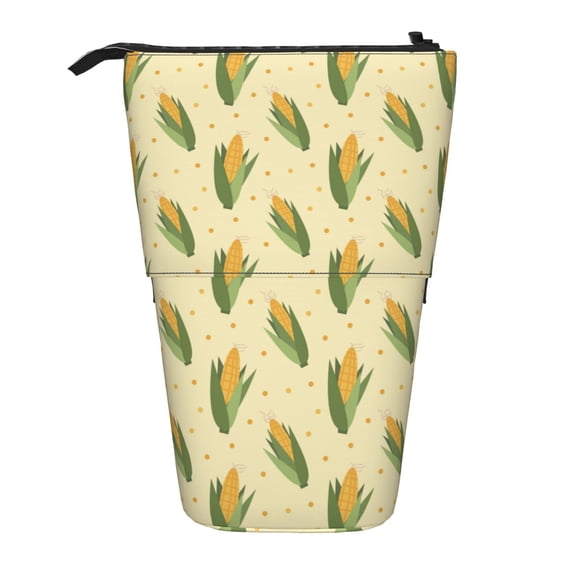 Lsque Yellow Corn Pattern Telescopic Pencil Bag Pen Holder Stationery Case, Stand-up Retractable Transformer Bag Organizer