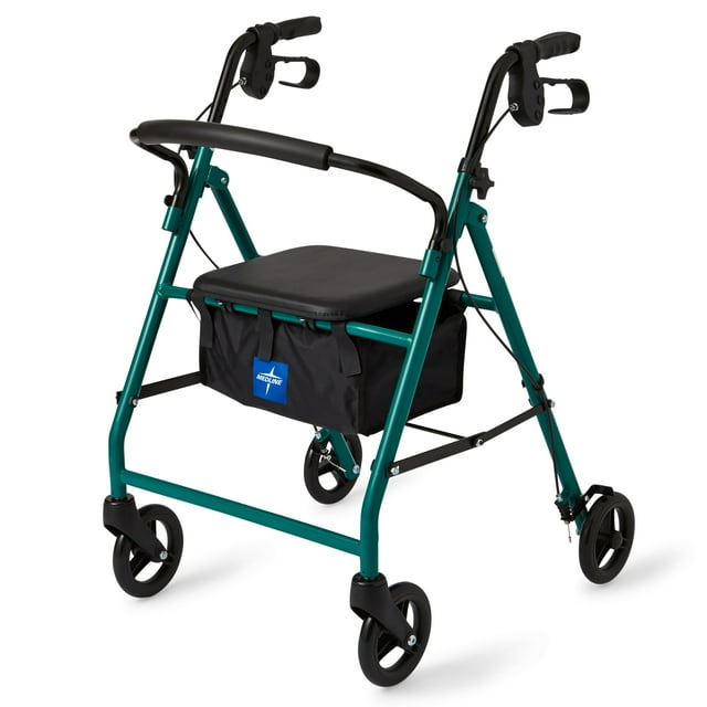 Andador de movilidad plegable de acero Medline para adultos con ruedas de 6", color verde