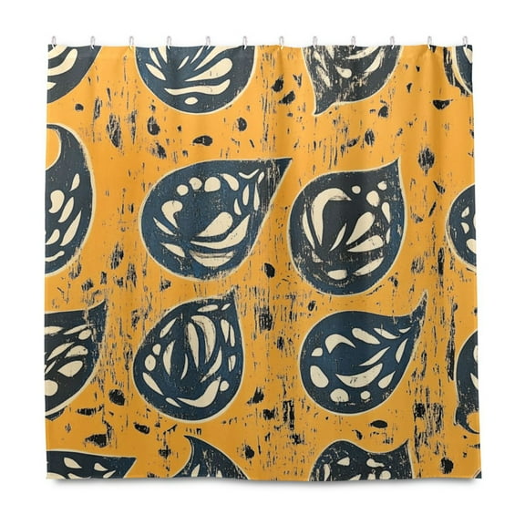 Wood Block Printing Linen Shower Curtain Liner 72x72 Inch Waterproof Shower Curtains Decorative Bathroom with 12 Pack Hooks