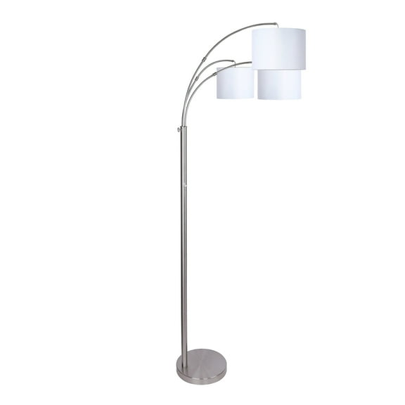 LumiSource 84" Metal Floor Lamp with Three Lights & Linen Shades Brushed Nickel w/ White Shade