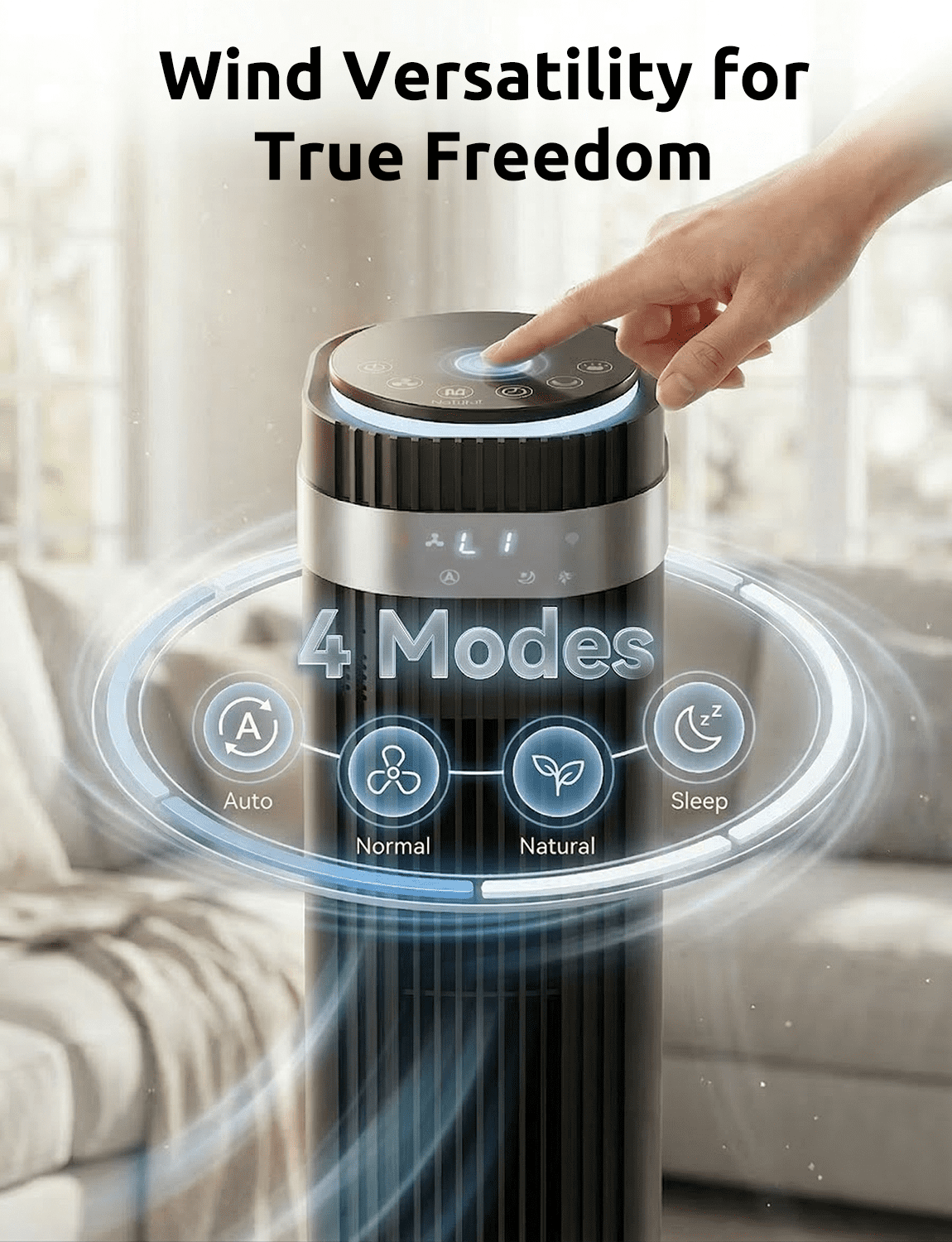 35" Bladeless Tower Fan - Ultra-Quiet 28dB for Bedroom Sleep 25 ft/s High Velocity Cooling w/ Remote 64° Wide Oscillation, 12H Timer, 5 Speeds, 4 Modes LED Display Standing Floor Fan - Black