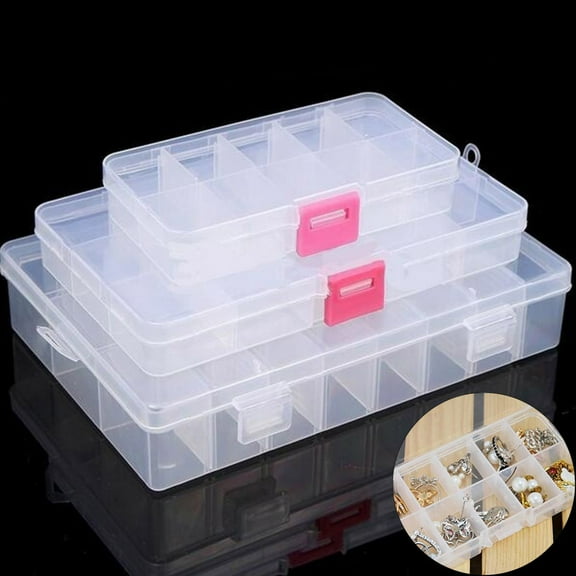Ludlz Plastic Compartment Box with Adjustable Dividers Craft Tackle Organizer Storage Containers Box Clear 10/15/24 Grids Jewelry Storage Box Pills Organizer Holder Case Container