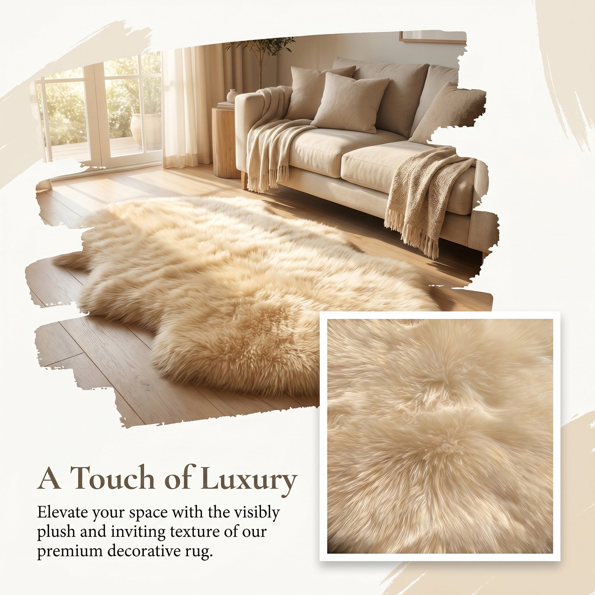 Unique Bargains Ultra Fluffy Bedroom Non Slip Fuzzy Shaggy Area Rug 35" x 24" Beige Yellow