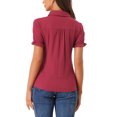 thumbnail image 3 of INSPIRE CHIC Women's Vintage Tops Peter Pan Collar Button Down Cotton Blouses Red L, 3 of 5