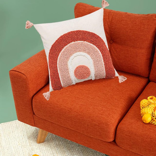Funda de almohada tejida Ins, de almohada decorativas con mechones con borlas de cojín para sofá de granja, sofá, silla - 45x45cm Arco iris 45x45cm perfecl Funda de almohada borlas