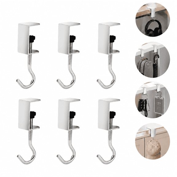 6 Pcs Adjustable Table Hooks for Hanging Bags, Heavy Duty Metal Backpack Hooks for Desk