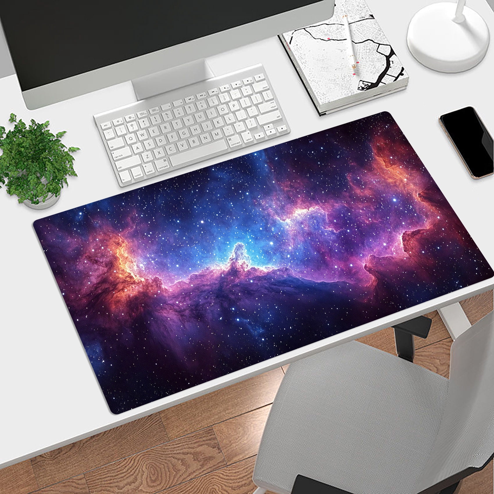NEONWE Starry Night Gaming Mouse Pad Purple Cloud Red Sky Stars Fantastic Large Desktop Mouse Pad with Stitched Edges Non-slip Rubber for Work Game Office Home, 3mm Thick, 31.5 X 15.75 Inch