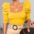 thumbnail image 3 of QLEICOM Womens Summer Tops Oversized T-shirts Slim Fit Comfortable Short Sleeve Solid Color Round Neck Casual Loose Tunic Tank Tops Women Shirts Blouses Yellow M, 3 of 6