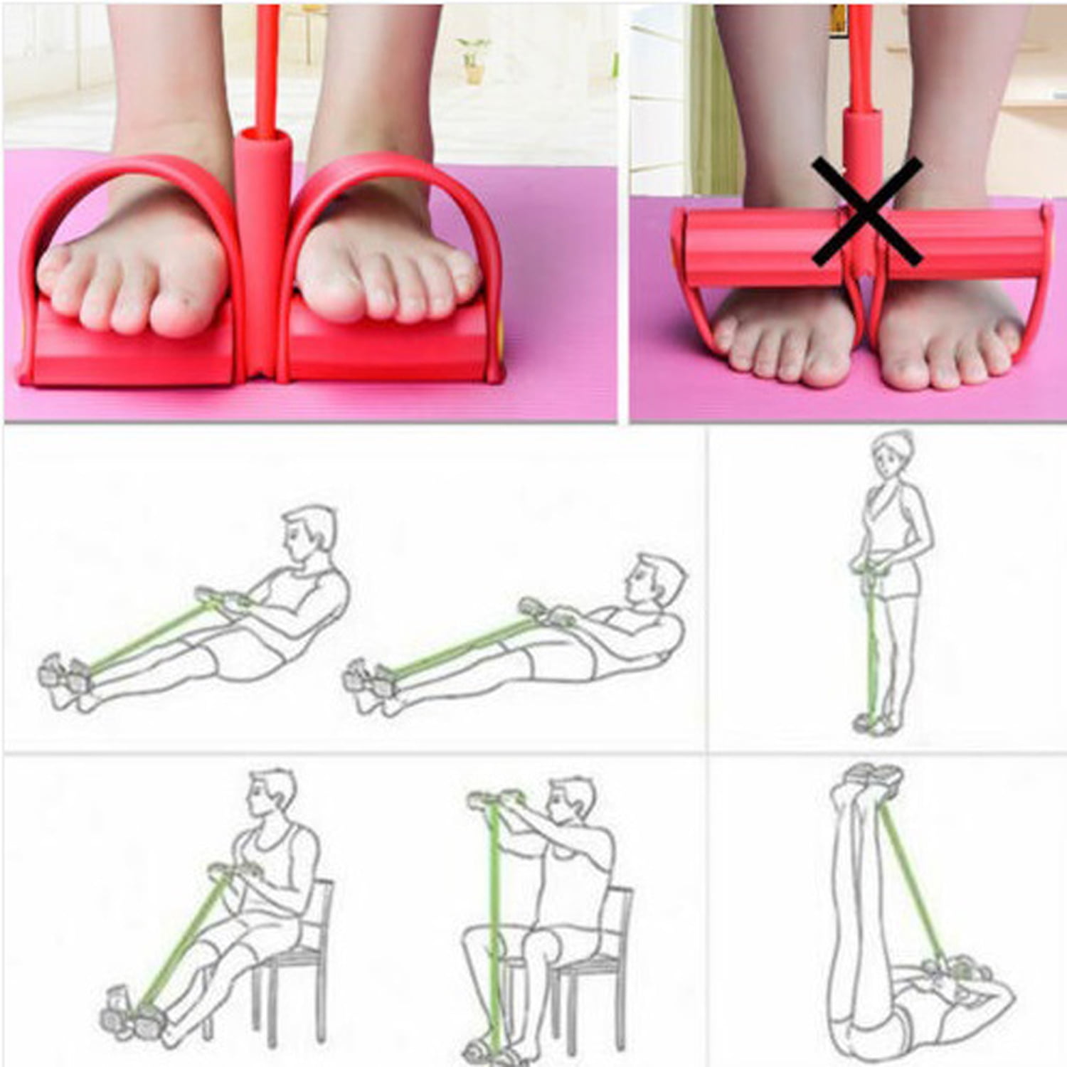2 Tubes/ 4 Tubes sf-world Foam Foot Pedal Arm Tummy Stretching Pull-up Exerciser Slimming Body Shaper Sit-up Exerciser Gut Buster 