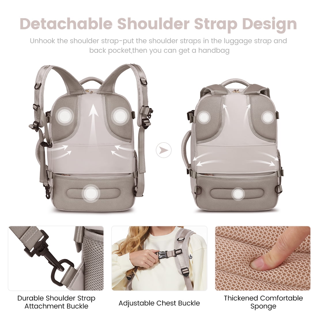 Lovevook Women's Waterproof Fabric 17.3" Laptop Backpacks, Nude
