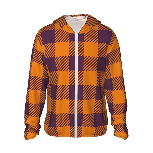 Fotbe Fall Buffalo Plaid Chaqueta con Protección Solar UPF 50+ para Hombre y Mujer, Camisa con Capucha y Bolsillos-Medium