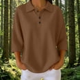 thumbnail image 2 of LLYWEY Sudadera de Mujer con Cierre Parcial de Botones, Blusas de Manga 3/4 para Mujer con Botones y Cuello, Tejido Corte Holgado Casual, Suéter Tipo Pulóver Marrón S, 2 of 8