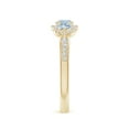 thumbnail image 3 of ANGARA Natural Floating Three Stone Aquamarine Ring with Diamond Halo in 14K Yellow Gold for Women (Size-4mm) | March Birthstone, Anniversary, Jewelry Gift for Women | Natural Aquamarine Ring, 3 of 9
