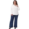 thumbnail image 3 of DARING DIVA Women's Plus Work Office Button Down Shirt Ruffle Stand Collar 2X White, 3 of 7