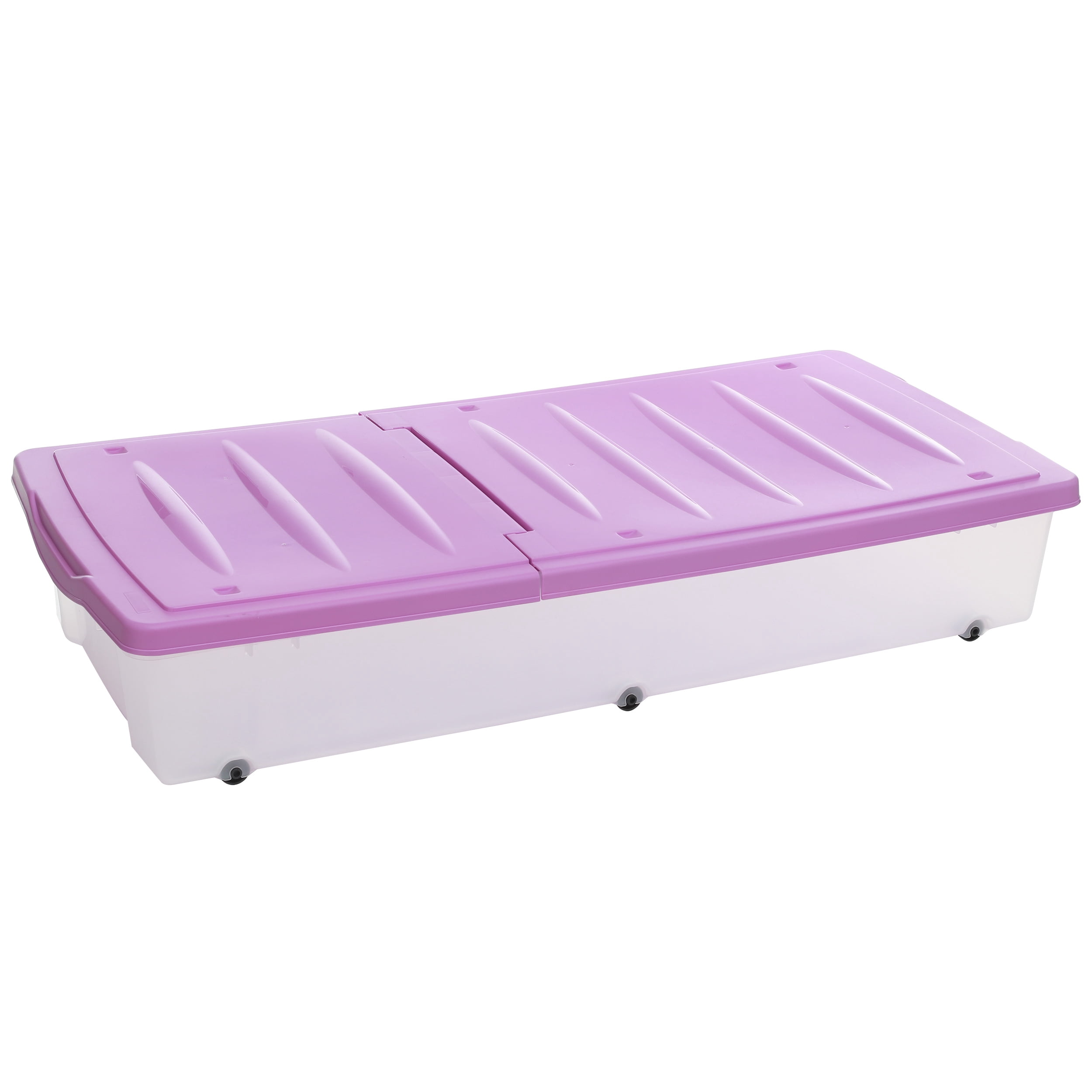 Mainstays 57 Quart Wheeled Underbed Plastic Storage, Violet Bloom
