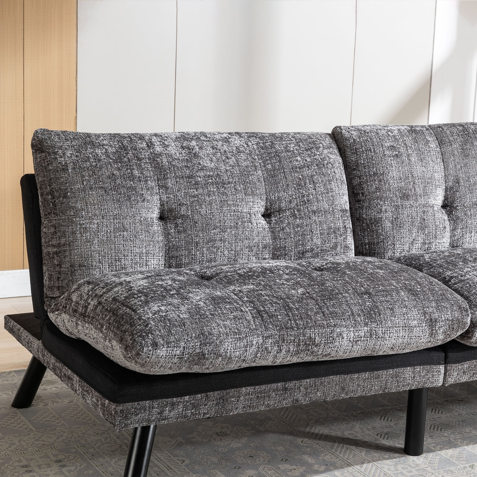 Kadyn Convertible Sofa Bed, Loveseat Futon Bed with Metal Legs, Adjustable Lounge Couch for Compact Living Space Chenille, Grey Kadyn Convertible Sofa Bed, Loveseat Futon Bed with Metal Legs, Adjustable Lounge Couch for Compact Living Space Chenille, Grey