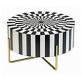 thumbnail image 2 of Bone Inlay Coffee Table – Round Black and White Checkerboard Design, Modern Art Style, 2 of 4