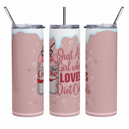 [NO STRAW] Diet Coke Lover Tumbler, Just A Girl Who Loves Diet Coke, Funny Soda Drinker Gift, Cute Bow Can Tumbler, Pink Iced Coffee Cup