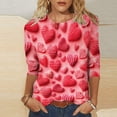 thumbnail image 2 of Awdenio Fashion Tops Women Valentine's Day Printed Loose T-shirt Long Sleeves Blouse Round Neck Casual Tops, 2 of 5