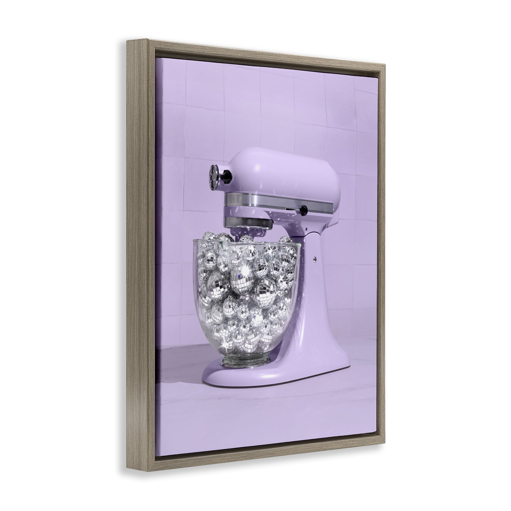 Stupell Industries Disco Kitchen Mixer over Purple Brown Framed Floater Canvas Wall Art, design by LISH Creative