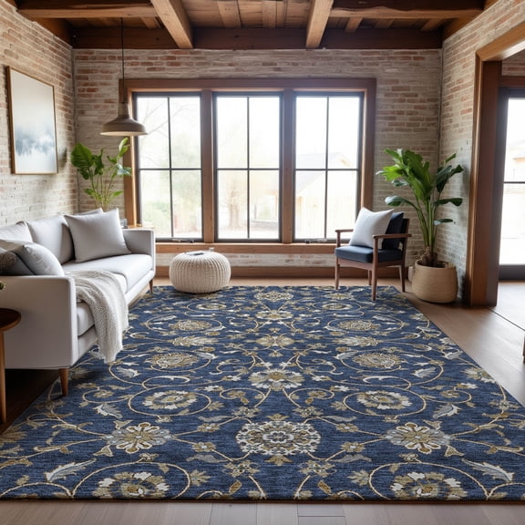 Addison Rugs Mayfield Premium Machine Washable Transitional Moroccan Navy Rectangle Rug, 8' x 10'