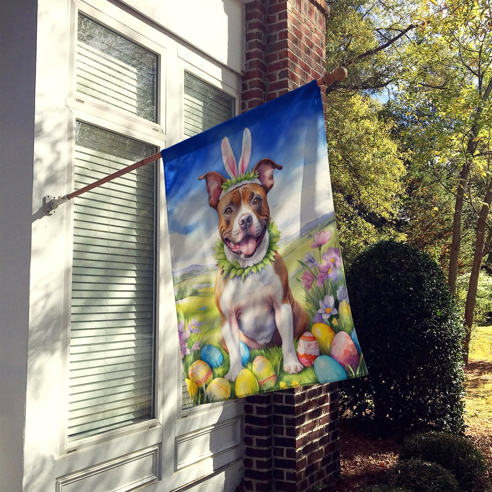 Staffordshire Bull Terrier Easter Egg Hunt House Flag 28 in x 40 in