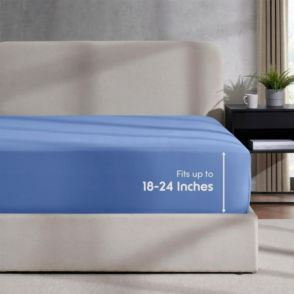Nestl Calm Blue California King Fitted Sheet, Extra Deep Pocket Cal King Fitted Sheet Only, 1800 Microfiber Fitted Bed Sheet, Ultra Soft Fitted Sheet California King Fits up to 24 Inch Mattress