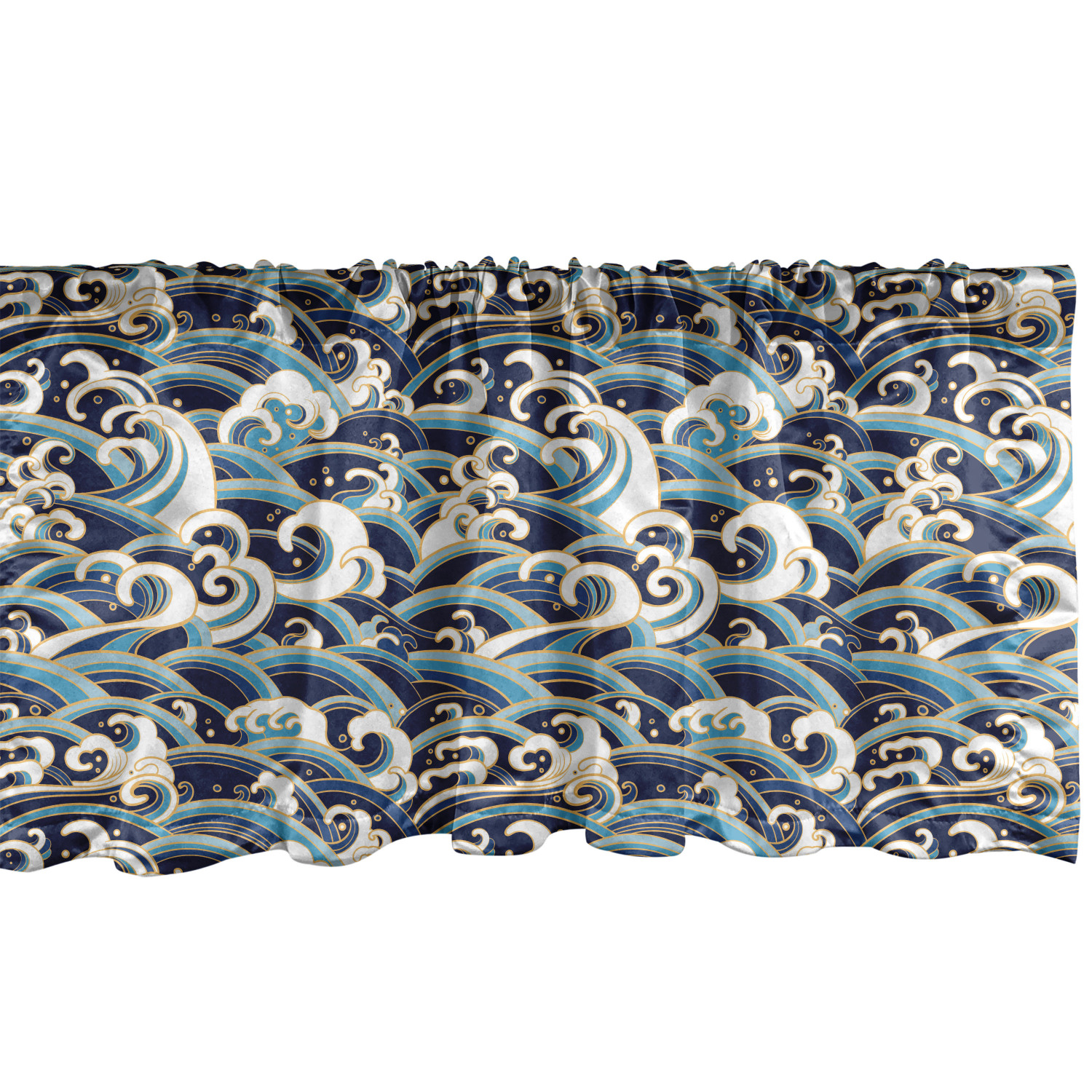 Nautical Window Valance, Traditional Oriental Style Ocean Waves Pattern