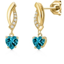 Gem Stone King 14K Yellow Gold London Blue Topaz and Lab Grown Diamond Earrings for Women | 1.15 Cttw | Gemstone November Birthstone | Heart Shape 5MM