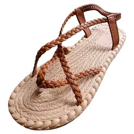 

Comfort Braided Flat Sandals With Pinch Toe Elastic Solid Color Beach Sandals For Women