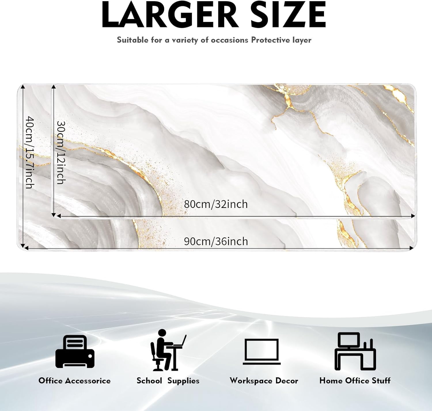 Gaming Mouse Pad, Large Mouse Pad for Desk, Desk Mat Extended Mousepad, with Non-Slip Rubber Base Desk Pad for Home Office Gaming (35.4"x15.7", White Marble)