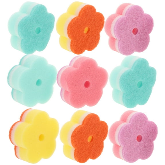WHAMVOX 10 Pcs Nanometer Cleaning Dishcloth Sponge Scouring Pad Pot Scrubber Dish Brush for Kitchen (Five Finger Flower, In Bulk)