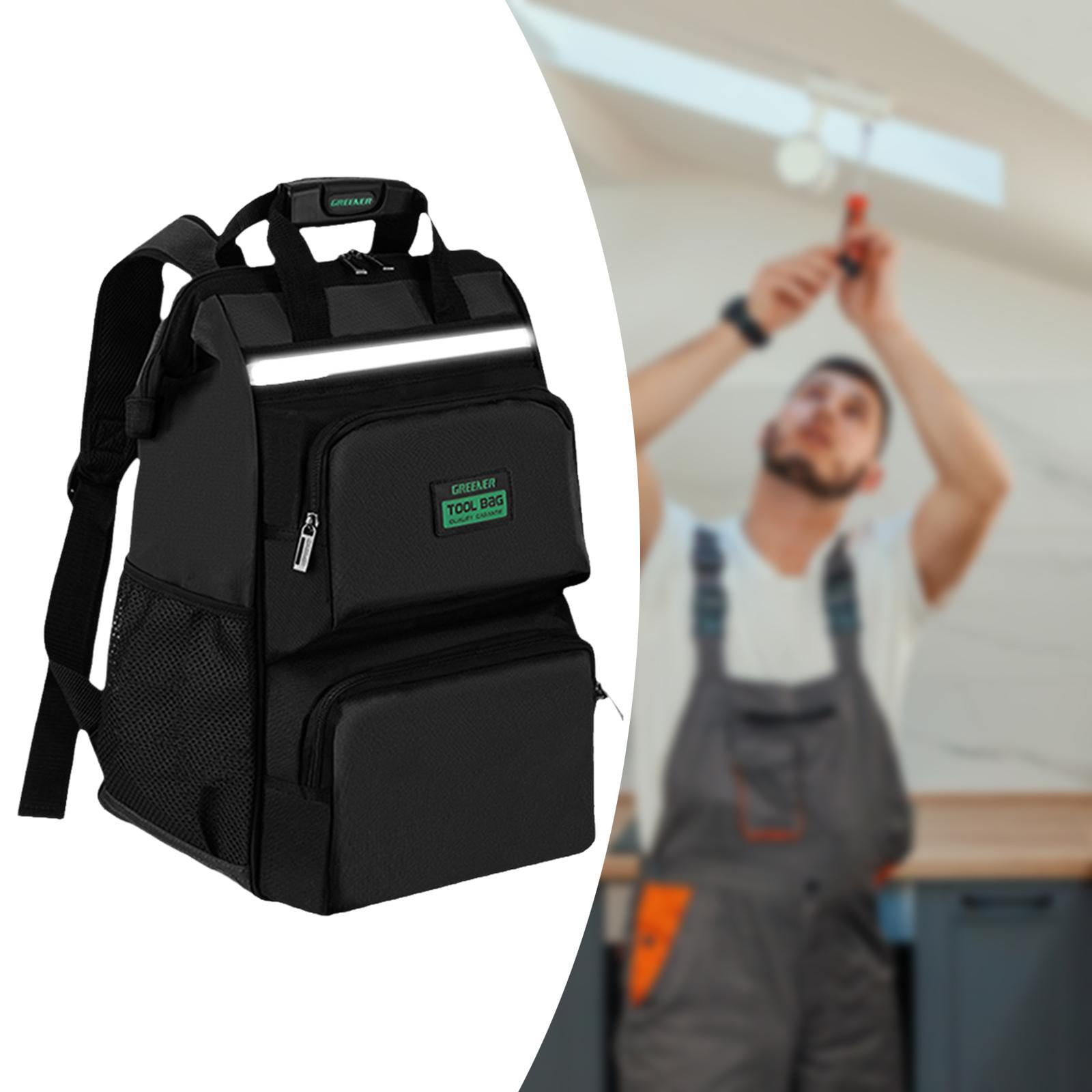 Miulika Tool Bag Heavy Duty for Men Waterproof Work Black Tool Backpack