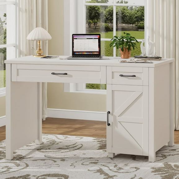 Vabches 47" Executive Desk with Charging Station & Cabinet, Wood Home Office Desk with Large Drawers,Workstation Table for Study