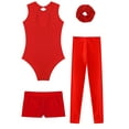 thumbnail image 6 of Miutii Kids Girls Gymnastics Leotard Sleeveless Sparkly Unitard Dance Biketard with Shorts Skating Leggings Hairband Set Red 16, 6 of 7