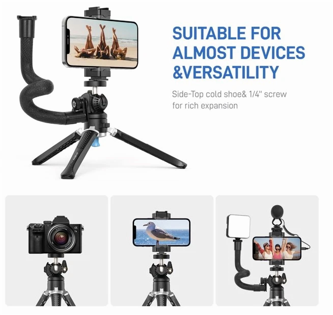 RHEA- Andoer Mt-01 Desktop Tripod 2 Lvls 360 Rotate Phone/Cam Flex Extension F104G202
